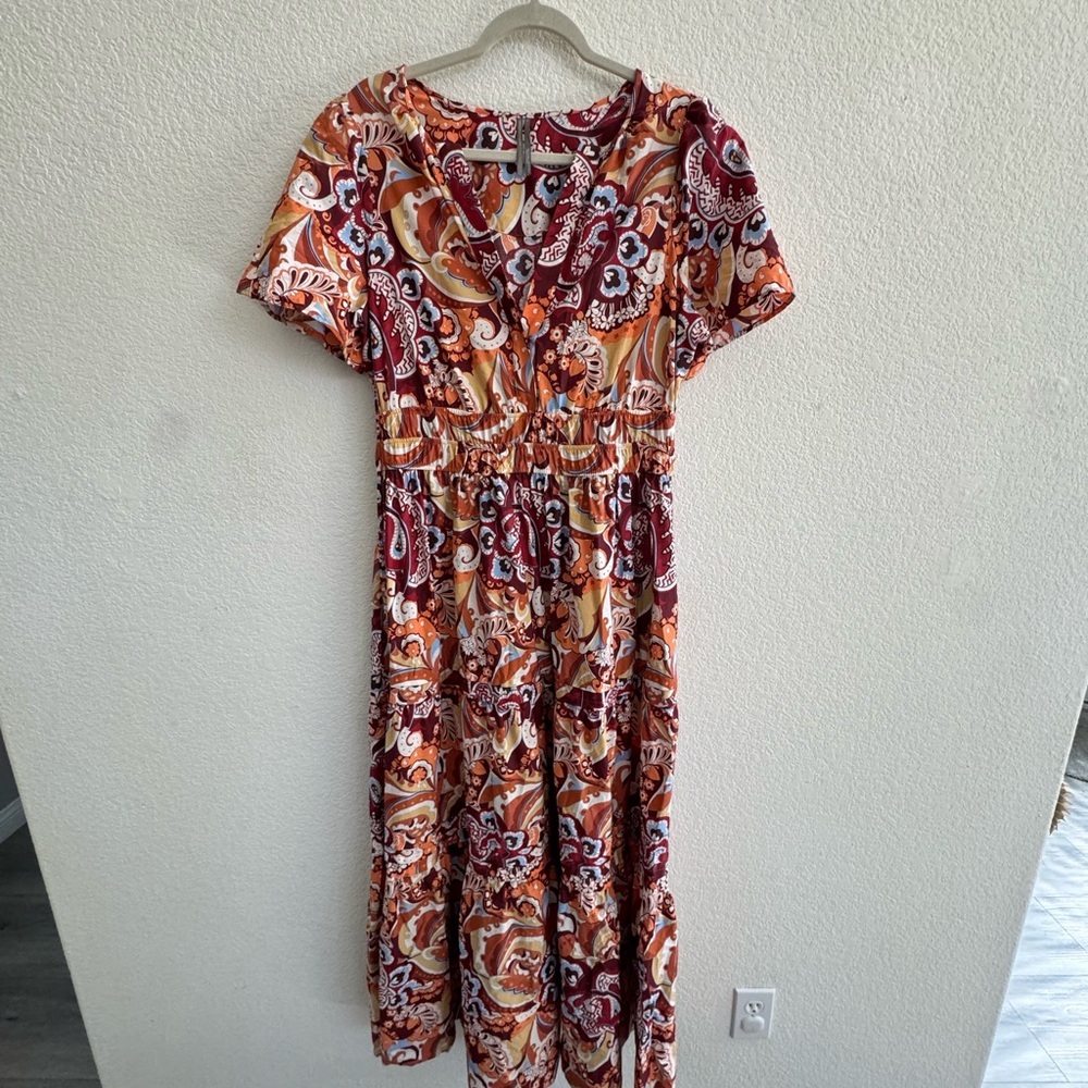 ANTHROPOLOGIE cotton, short sleeve mid length dress size large - Picture 12 of 12